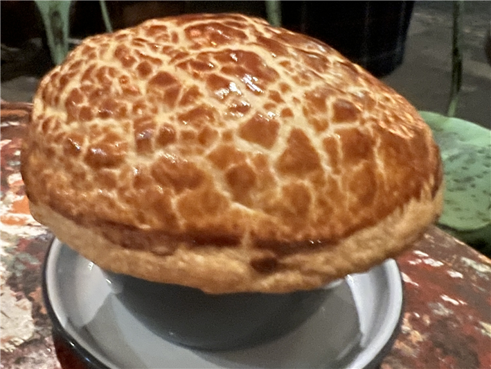 pumpkin soup sealed with pastry